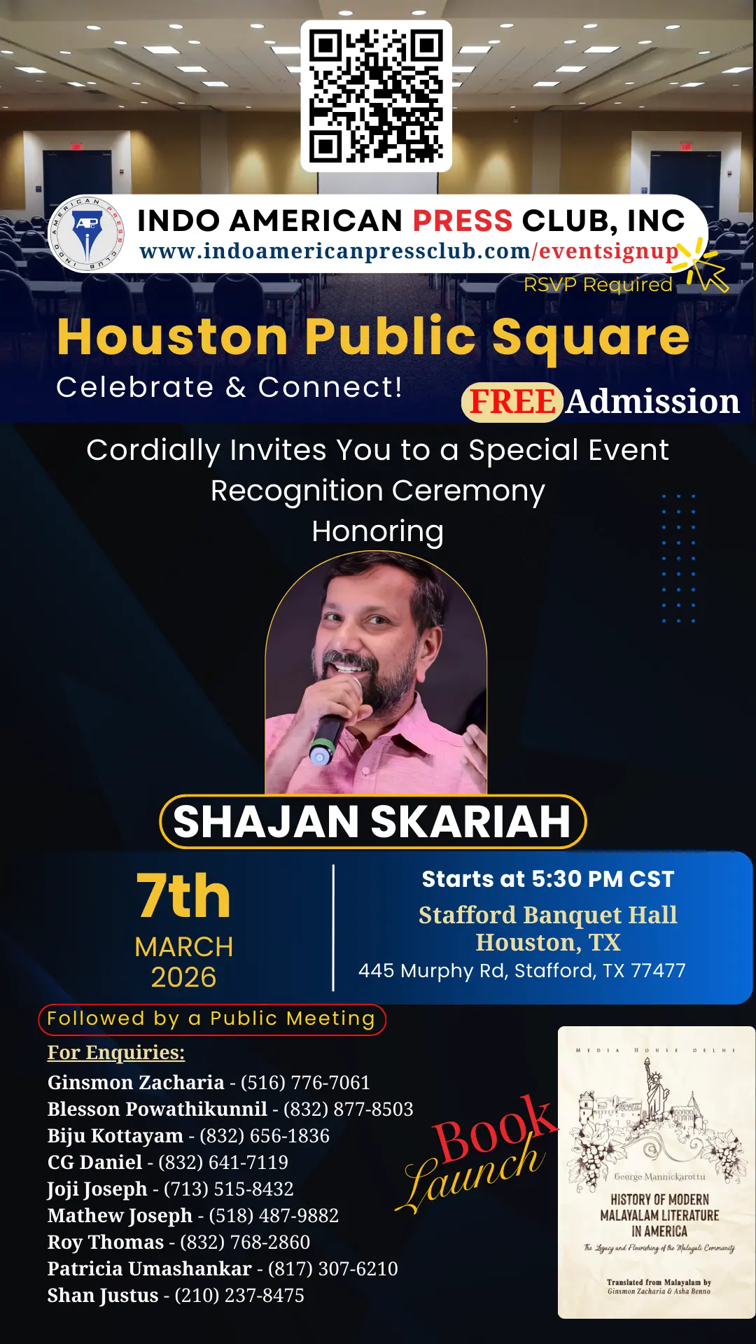 (Flyer) Shajan Skariah & Book Launch - IAPC Houston Public Square Website